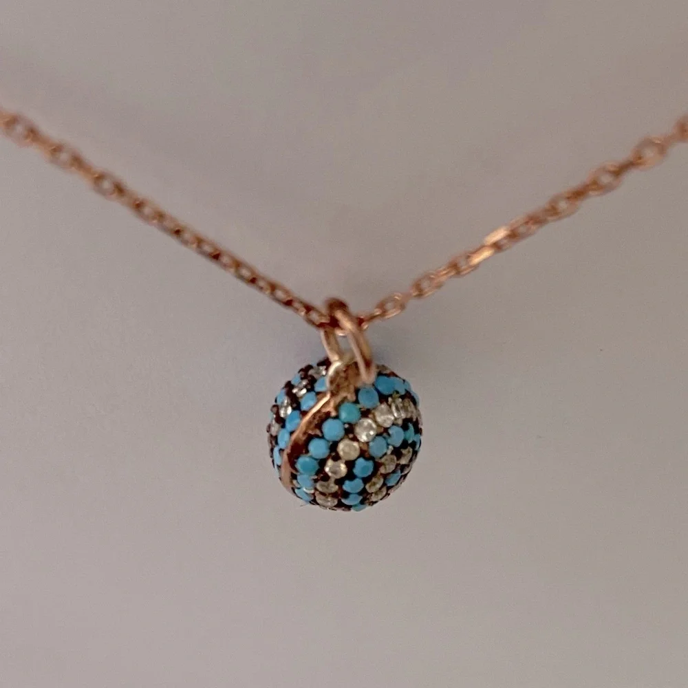 🧿925 Silver blue evileye turquoise cubic zirconia necklace 14k rose gold plated